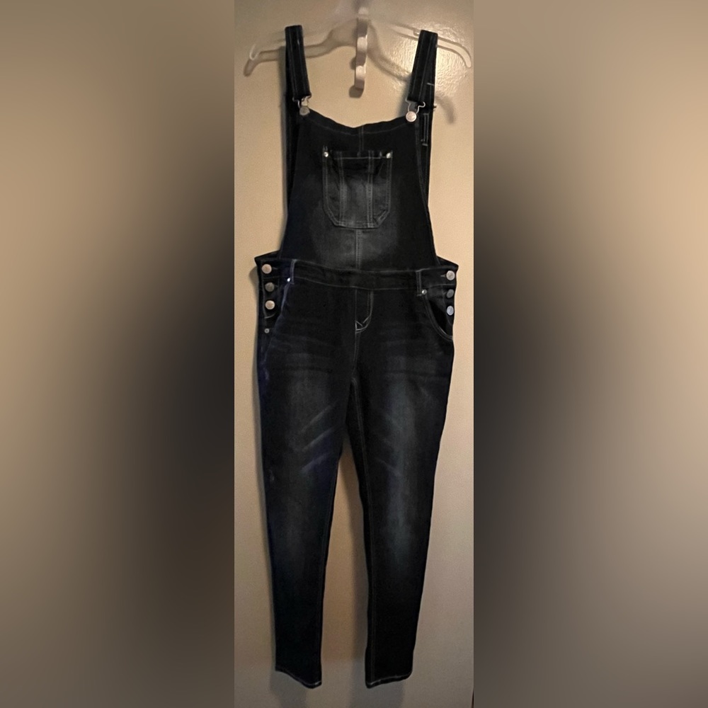 Wallflower. Large women overall pants. Dark denim. Skinny leg. Great condition.